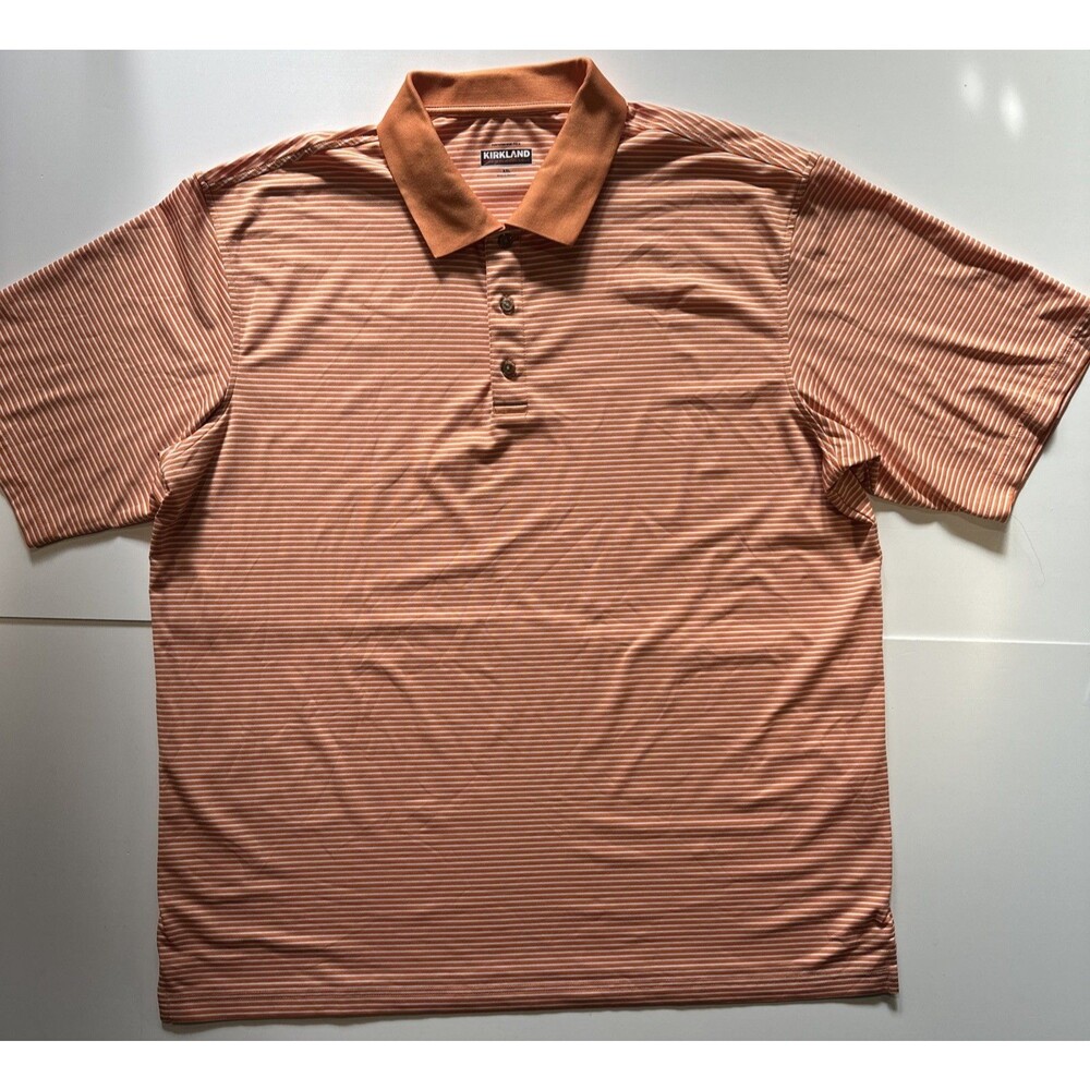 Kirkland Performance Polo Shirt Mens XXL Short Sleeve Striped Orange White